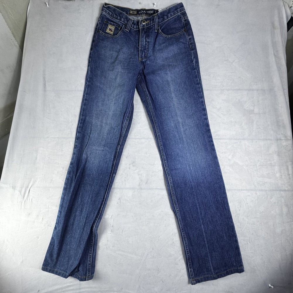 Cruel Girl Womens Straight Jeans Blue Denim Logo Patch Low Rise Slim Fit 5 Long
